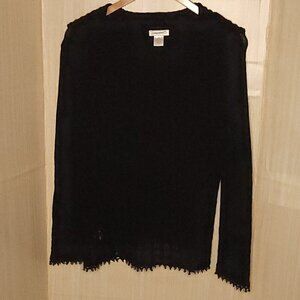 Tommy Bahama Black Hooded V Neck Summer Sweater Beaded Trim Medium